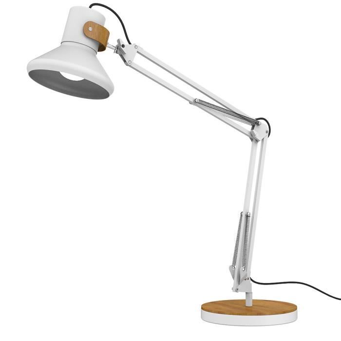 Lampe architecte - BAYA - Modèle LED - Blanc - Bambou - Métal