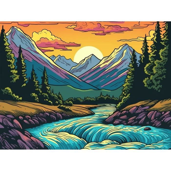 5D Diamond Painting Kits Rivière, DIY Peinture Avec Diamant Art Linéaire Paysage Rond Plein