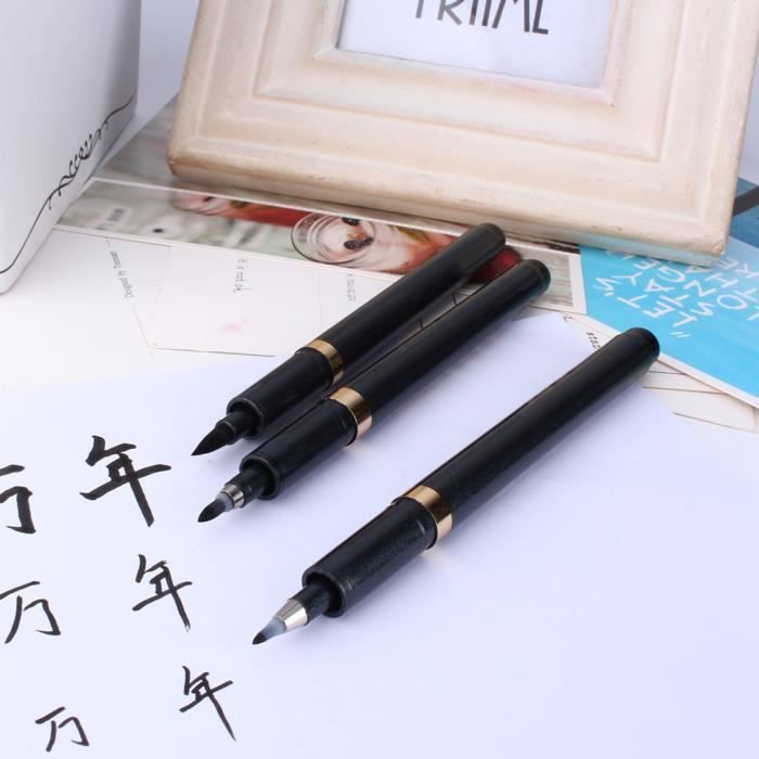 Set Calligraphie 3 Stylos Pinceaux - Tailles L, M, S, Encre Rechargeable, Pour Débutants