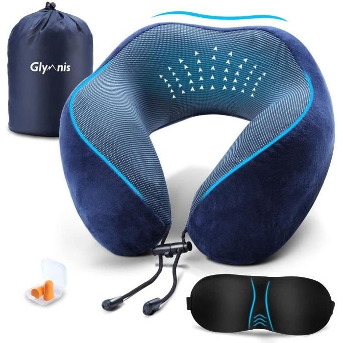 Oreiller de voyage,1 pièces Coussin de Voyage Massant en Mousse à Mémoire,Le du Cou Oreiller avec 360°Tête Et Cou Support Parfait,Soutien du Cou,Bon Allié pour Voyager en Voiture Train Avion,28*30cm