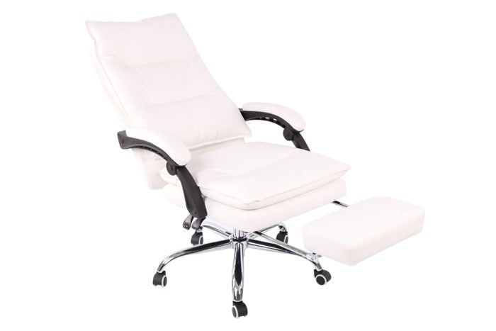 fauteuil de bureau avec repose-pied et dossier ajustable en synthetique blanc