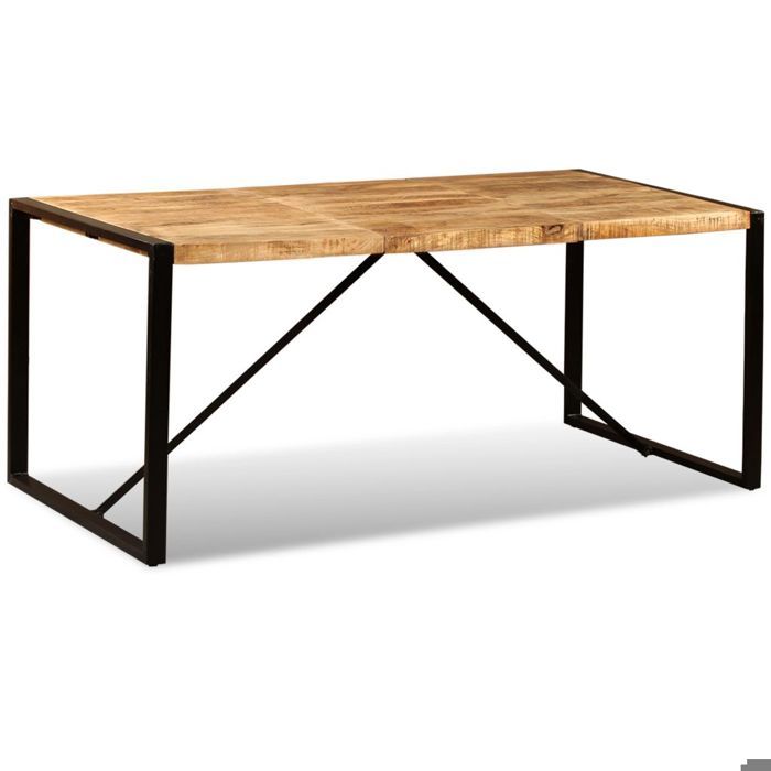 Table de salon salle &agrave; manger design bois de manguier brut 180 cm