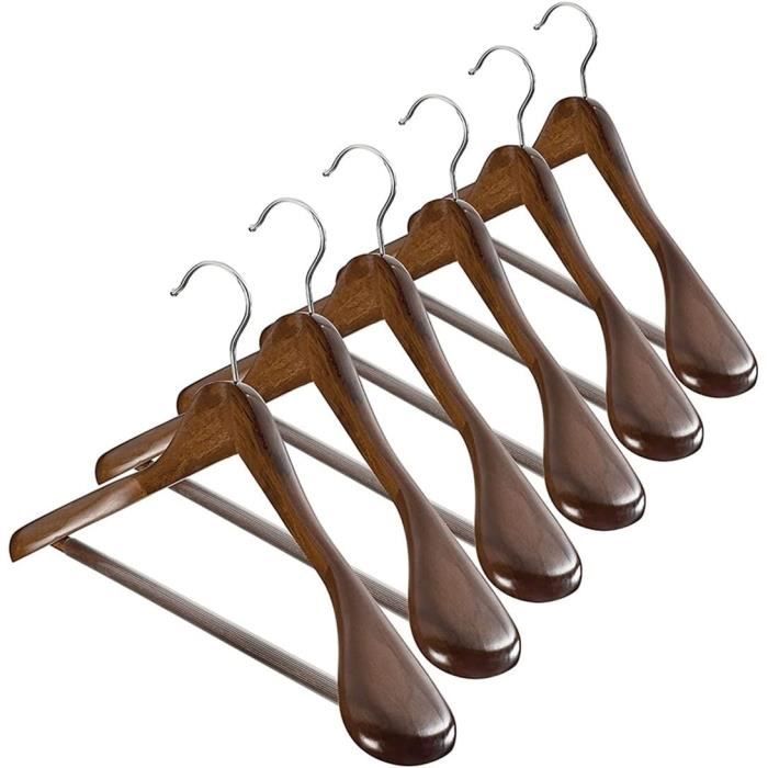 Lot De 6 Cintres En Bois Avec Barre Transversale Antidérapante Roulante, Cintre En Bois Extra