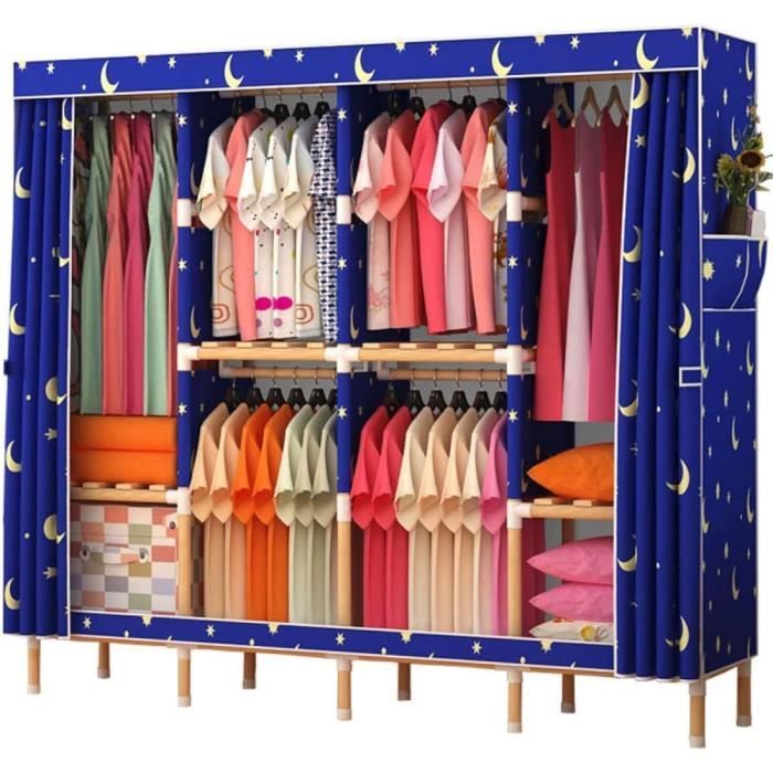 Tissu Armoire for Chambre, Placard Portable en Bois Massif étagère de