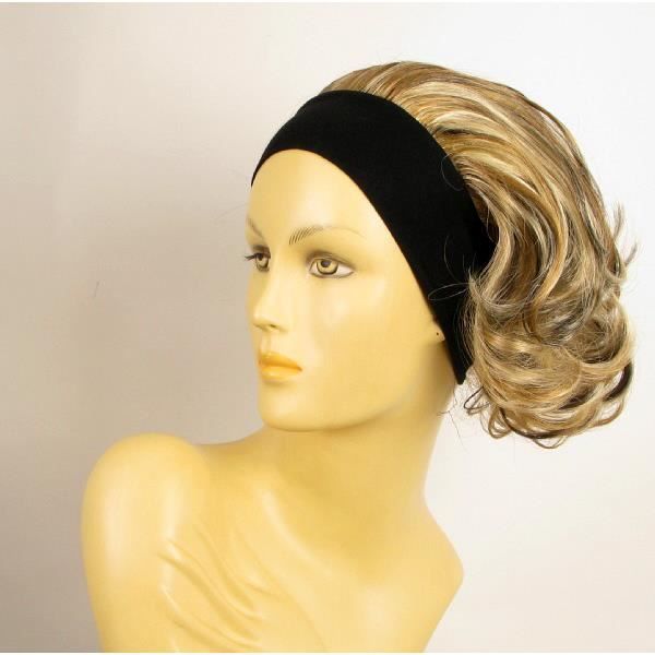perruque bandeau femme courte bouclée blond clair méché cuivré clair et chocolat ana 15613h4