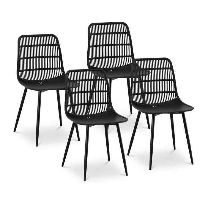 Lot de 4 Chaises Design De Cuisine Salle À Manger Plastique Noir Grillage  150kg - Cdiscount Maison