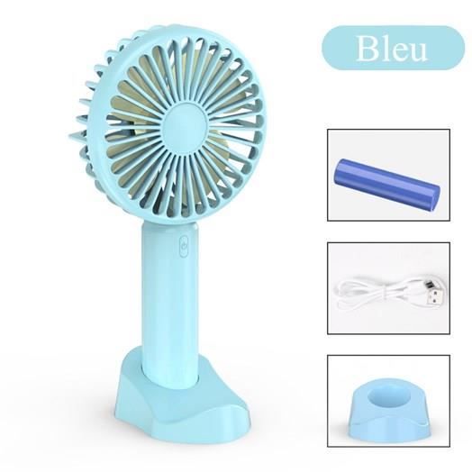 Ventilateur USB - Portable - Rechargeable - Silencieux - 3 Vitesses - Bleu