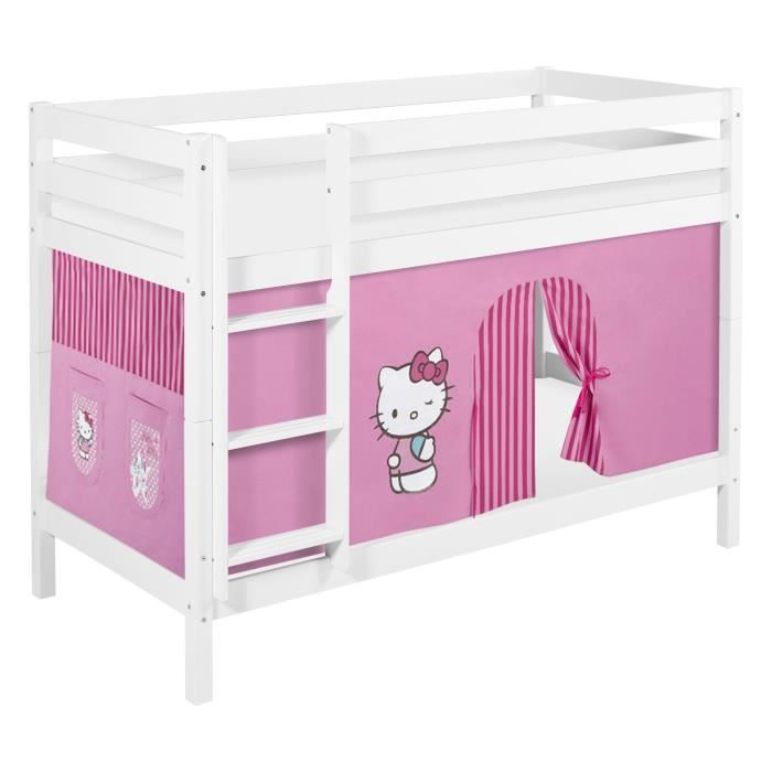 Lit superposé JELLE Hello Kitty rose - LILOKIDS - 90x200 cm - A lattes - Blanc