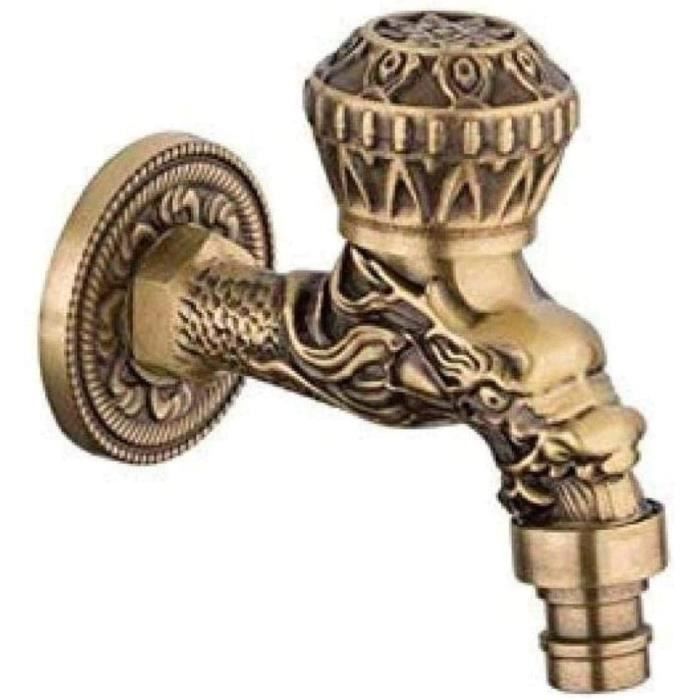 Robinet D'Eau Froide Antique En Laiton - Raccord G1/2, Vanne Céramique, Poignée Croix, Pour Jardin, Lave-linge, Décoration Extérieure