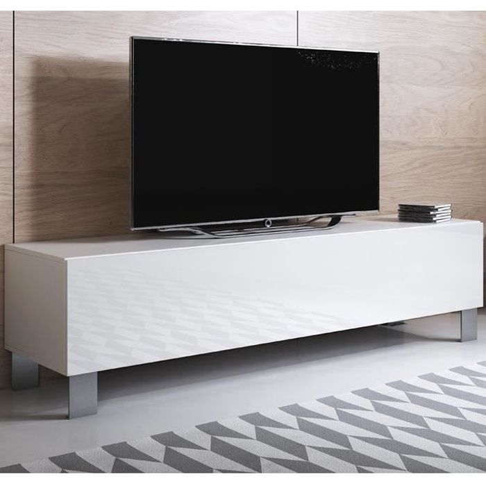 Design Ameublement - Meuble TV LUKE H2 Sur pieds aluminium 12 cm - Blanc Brillant - 160x42x40cm Design Ameublement - Meuble TV LUKE H2 Sur pieds aluminium 12 cm - Blanc Brillant - 160x42x40cm
