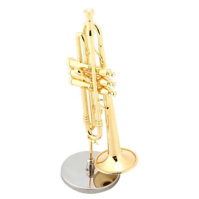 Réplique de trompette miniature avec support et boîtier orné d