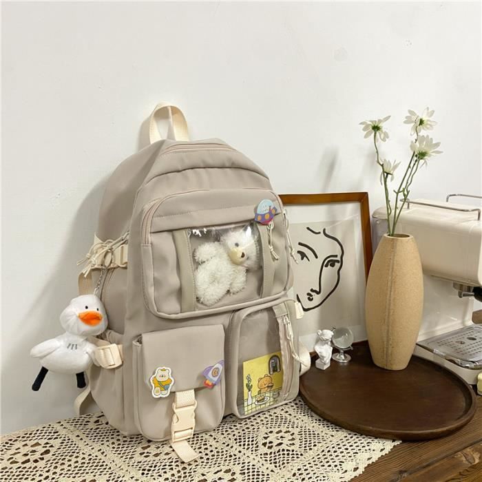 Sac à Dos Kawaii Avec Pendentif - Grand Capacité, Motifs Dessin Animé, Tissu Oxford Imperméable, Pour école Et Voyage