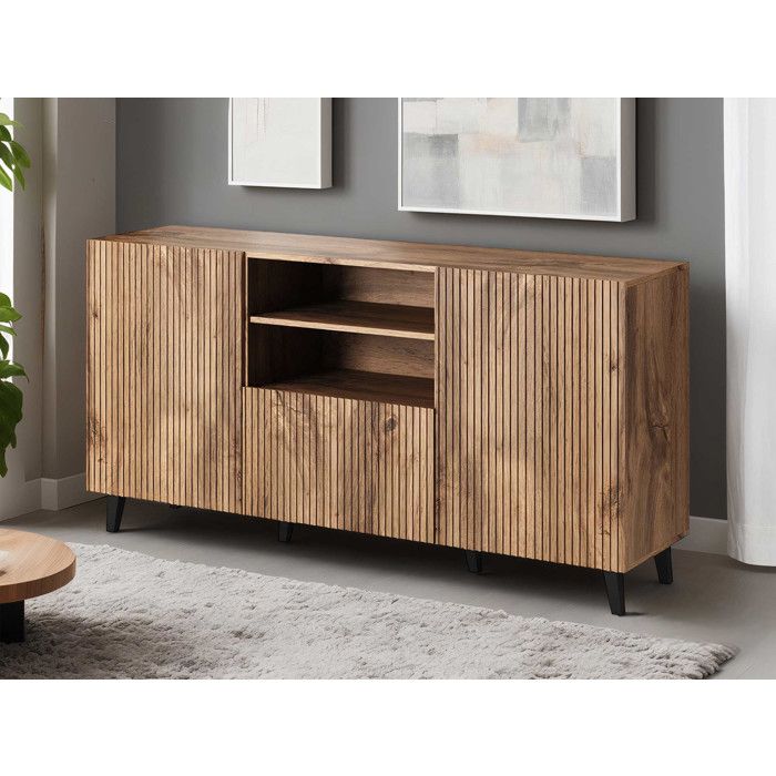Come - buffet bas - effet bois - 2 portes 1 tiroir et 1 niche - 150 cm - Bois Come - buffet bas - effet bois - 2 portes 1 tiroir et 1 niche - 150 cm - Bois