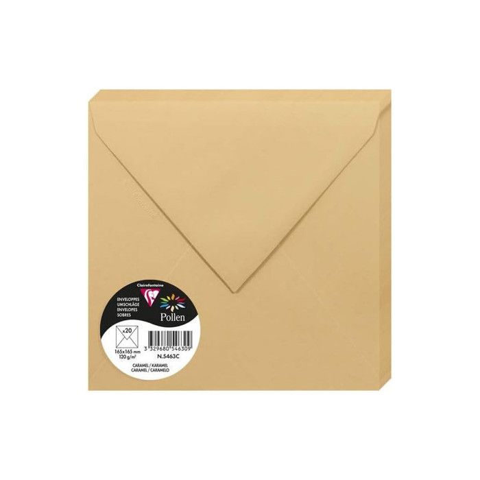 Enveloppe 16x16 Stock Bureau - POLLEN Pqt De 20 Enveloppe 120g 165x165 Marron Taupé Enveloppe Carrée