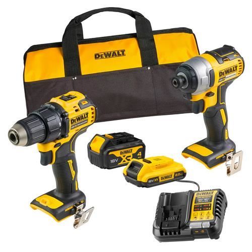 Kit 2 Outils Perceuse Visseuse DCD708 + Visseuse à Chocs DCF787 DEWALT avec 2 batteries 18V 2Ah et 4Ah + Chargeur + Sac DCK2078MDR QW - vue 2