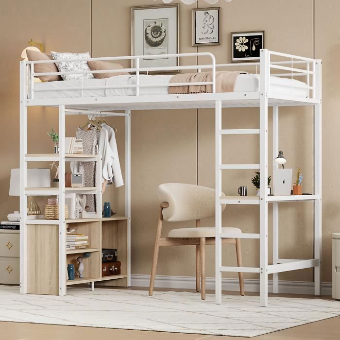 Lit Mezzanine Enfant 90x200 Cm Avec Bureau Et éclairage LED - Noir - 3 Tiroirs - Prise USB - Sans Matelas - 7