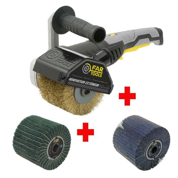 FARTOOLS PACK REX120C RENOVATEUR EXTERIEUR + BROSSE A LAMELLES ABRASIVES + BROSSE FIBRE SYNTHETIQUE 