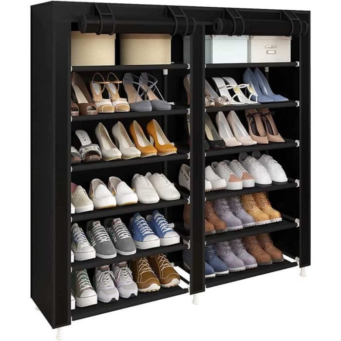 Meuble à Chaussures - FOLAYA - 7 Étagères - Housse en Toile - Métal Noir - Adulte