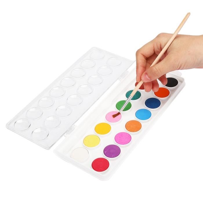 Garosa peinture à l'eau solide 2 boîtes 16 couleurs peinture aquarelle  solide pigment compact avec pinceau pratiquant le dessin