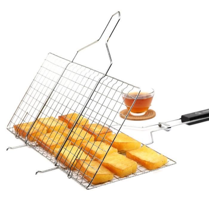 Panier Grille Barbecue Holzsammlung - Acier Inoxydable 32x22cm - Poignée Bois Amovible