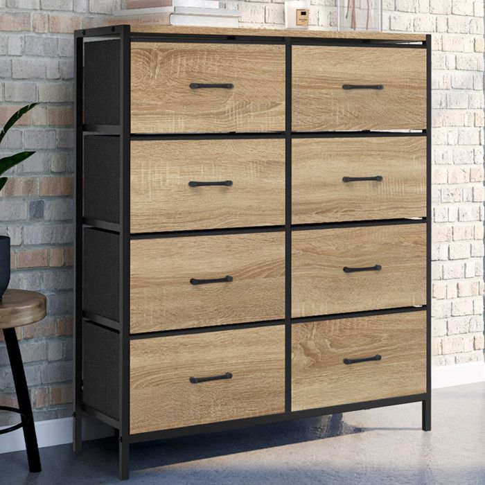 IDMARKET Commode 8 tiroirs en tissu UTAH 80 cm meuble de rangement design industriel IDMARKET Commode 8 tiroirs en tissu UTAH 80 cm meuble de rangement design industriel