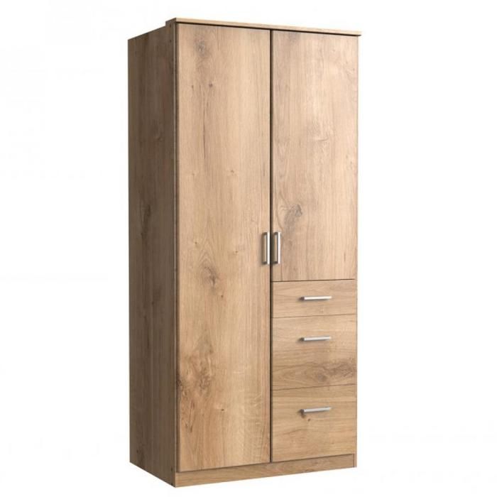 Armoire LAVAL décor chêne poutre 2 portes 3 tiroirs natural Bois