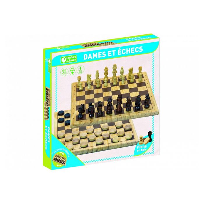 Jeu de Dames et d'Echecs - JEUJURA - Plateau en bois - Collection l'Arbre à jouer