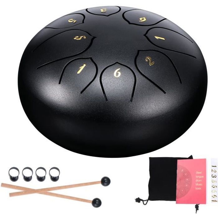 Tambour à Langue (tongue Drum) - 15 Cm - 11 Notes Ré Majeur - Acier - Pour Méditation, Yoga, Débutants - Livré Avec Baguettes Et Partition