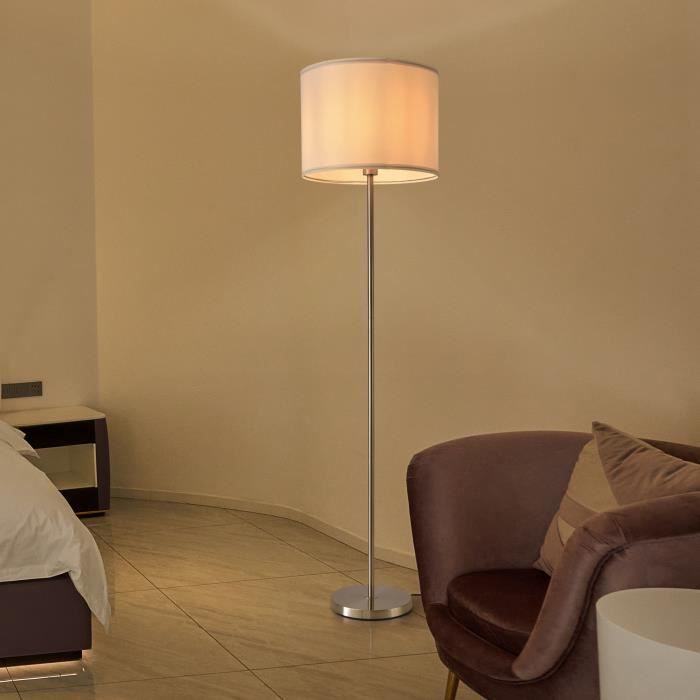 Lampadaire Tamworth E27 hauteur 161 cm argent blanc