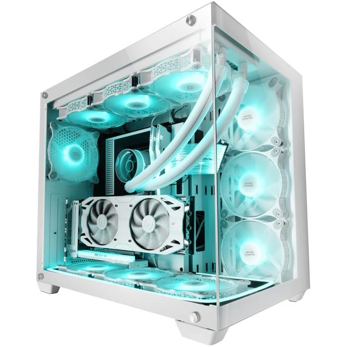 Mars Gaming MCV4 Tour Gaming Custom E ATX Fenêtre Verre Trempé Avant et Latérale Sans Cadre Structure Modulaire à