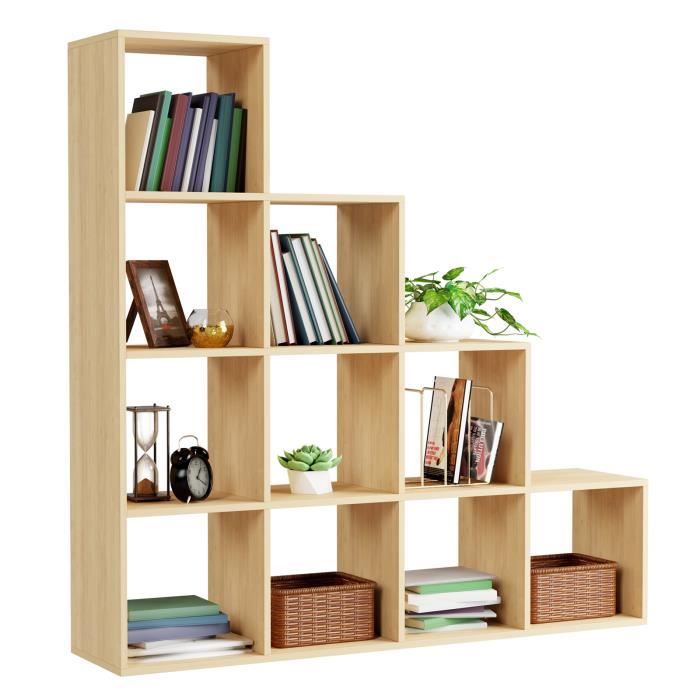 miadomodo® étagère d'escalier - 10 compartiments, robuste, 129,5x29x129,5cm, en sonoma - meuble de rangement, bibliothèque