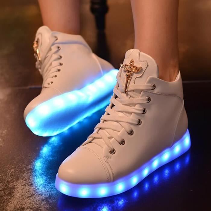 Axcer Mixte Enfants LED Chaussures de Sport 7 Changement de Couleur USB Rechargeable LED Lumineuse Clignotant Baskets Mode Ultra-léger Respirante Sneakers pour Garçons e Fille 