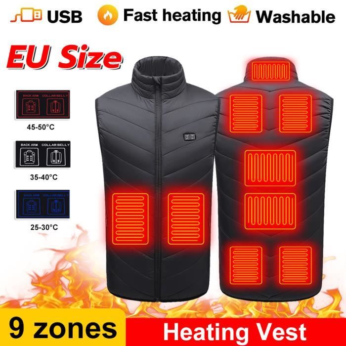 Gilet Chauffant Homme et Femmes 9 zones de chauffage Gilet chauffant  électrique hiver USB Sans Manche pour Ski en Plein