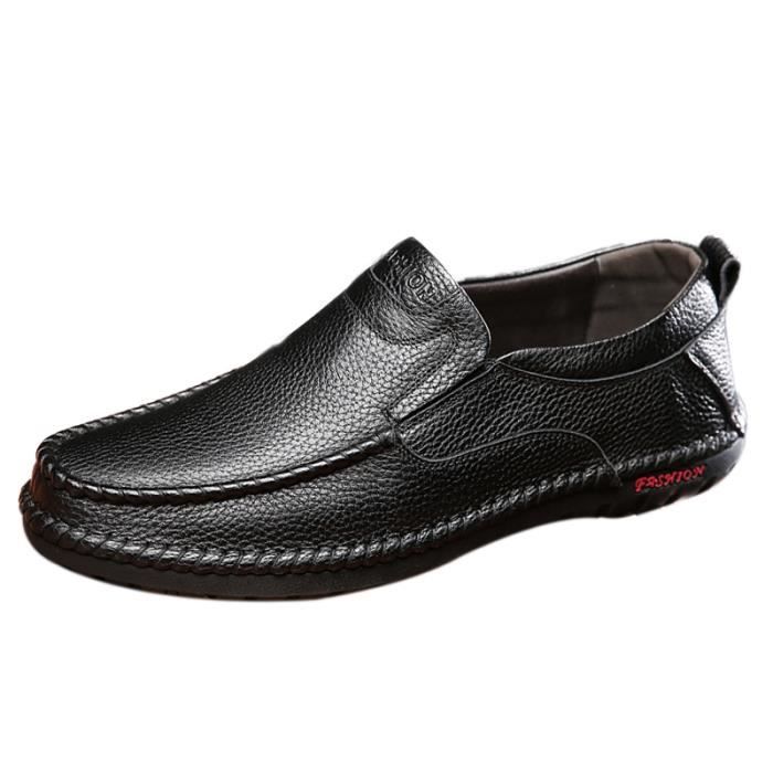 Mocassin Hommes Cuir décontractée Chaussures Affaires Respirant Noir