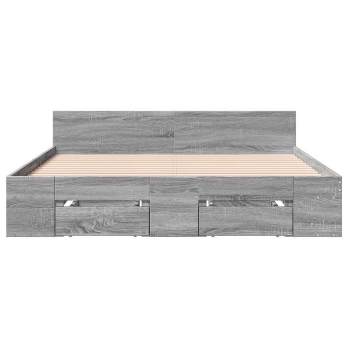 Cadre de lit - MXZZAND - 160x200 cm - Bois dingénierie - Tiroirs de rangement - Sonoma gris