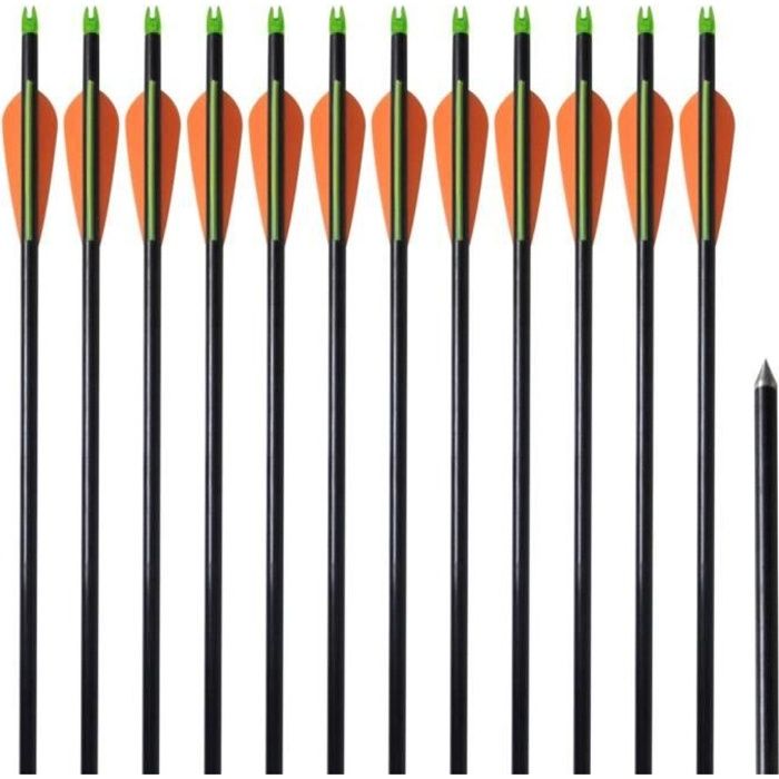12 Flèches Carbone 30 Pouces – Spine 700, Pointes Acier, Rectitude Optimale, Ressorts Caoutchouc – Pour Arc Classique Et à Poulies – Chasse Et Tir