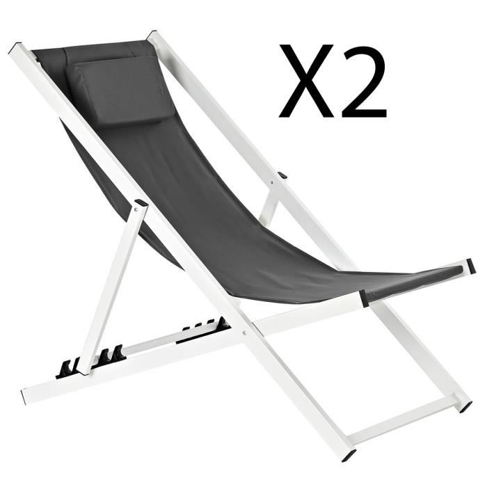 Chaise longue de jardin en aluminium et appuitête coloris noir Longueur 102 x Hauteur 98 x