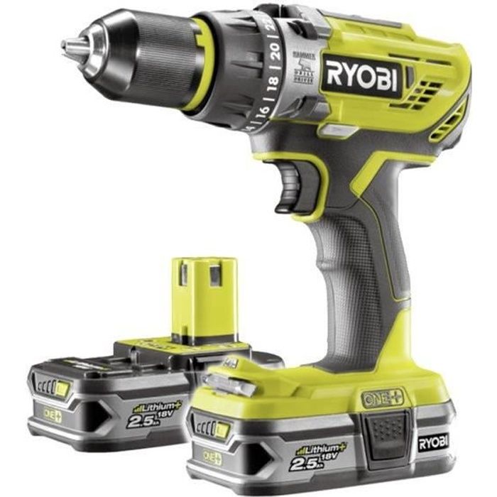 RYOBI Pack Perceuse visseuse à percussion + 2 Batteries 2 5Ah 50 Nm