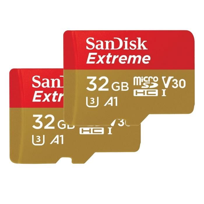 Lot de 2 Carte Mémoire Micro SDHC SanDisk Extreme MicroSDHC Adaptateur SD 100 Mo/ Classe 10 U3 V30 A1