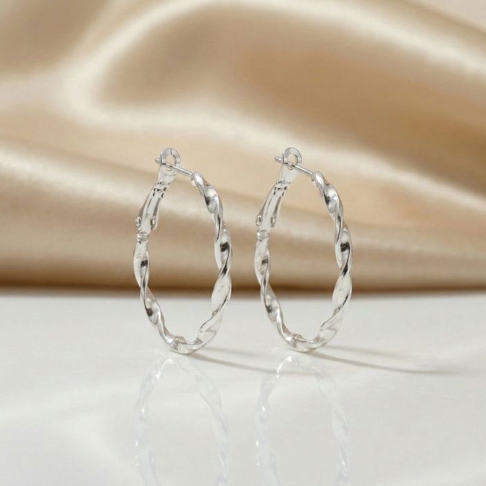 Boucles dOreilles - Femme - Créoles - Jonc - Torsadé - Argent 925/1000 - 25 mm