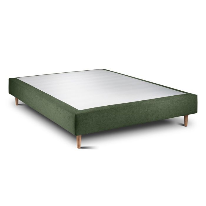 Sommier Tapissier Tissu Vert 140x200 H35cm Sommeil de plomb - Sommier en bois massif avec Pieds bois cones 15 cm