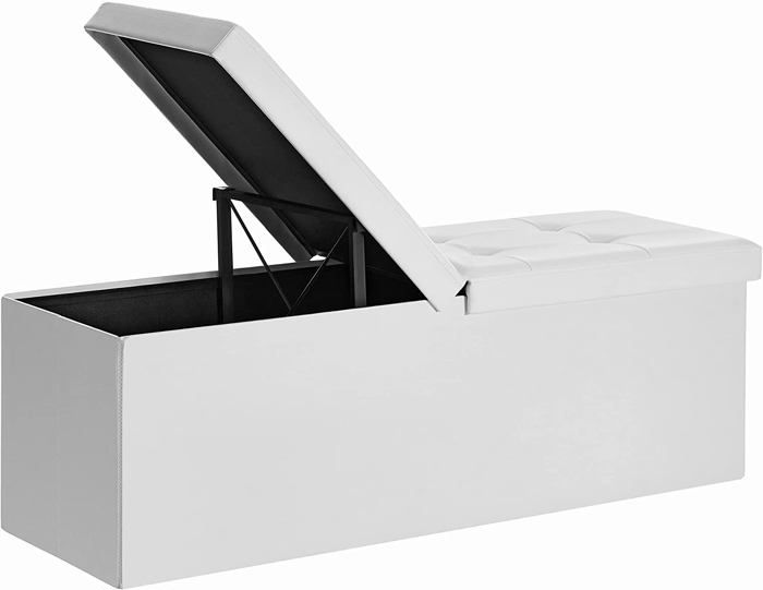 Songmics® Banc Pouf Coffre de rangement tabouret pliable par 2 côtés Banquette 110 x 38 x 38 cm Blanche Charge max 300kg LSF75WT