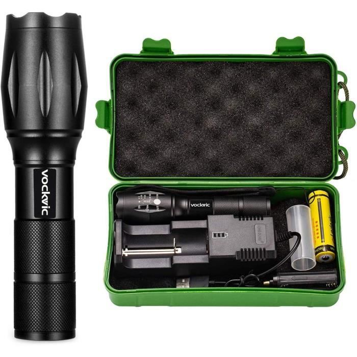 Lampe Torche Tactique Zoomable Super Puissante 1200 Lm - VASTFIRE - Etanche, Alarme - Pour Camping/Sécurité