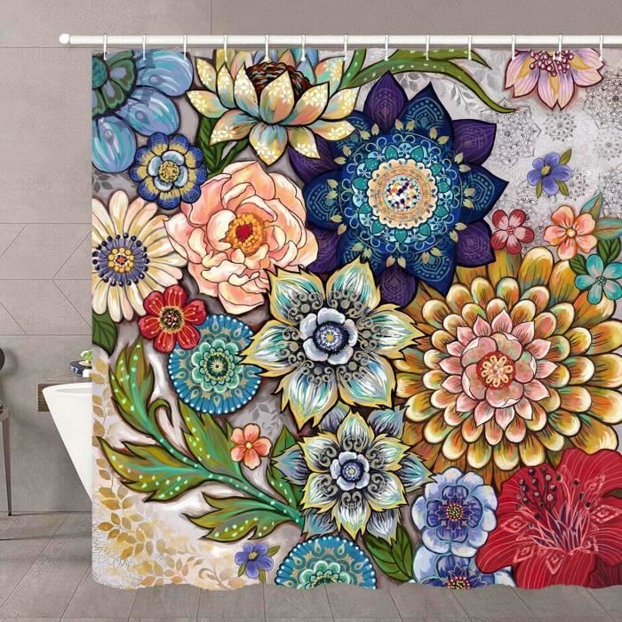 Rideau De Douche Fleurs De Cerisier 180x180cm - Style Japonais Imperméable Lavable