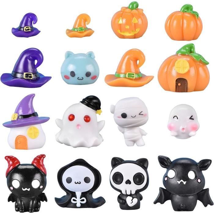 Déco Halloween - Set De 3 Citrouilles En Résine Orange Poli - Pour Table, étagère Ou Frigo