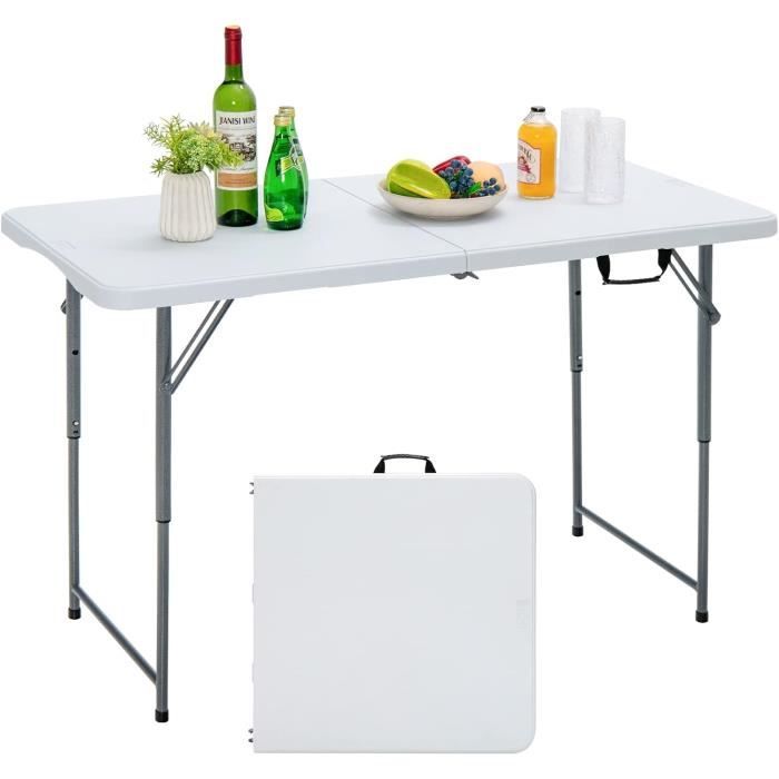 Table Pliante Camping 3 Hauteurs Réglables - Portable Aluminium + MDF, Charge 30 Kg, Idéale Pique-Nique & BBQ