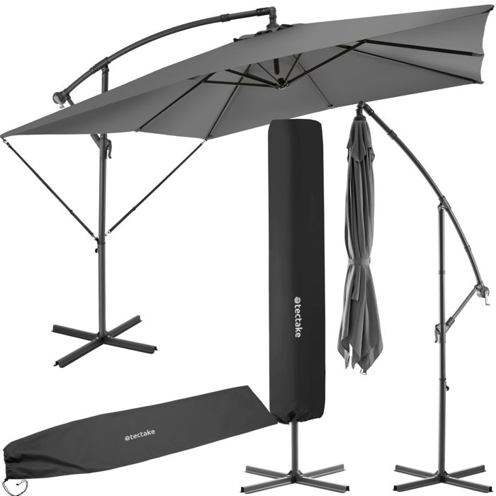 Parasol - TECTAKE - Parasol APOLLON avec manivelle et inclinaison réglable en continu housse incluse 25 x 25 m - Gris clair