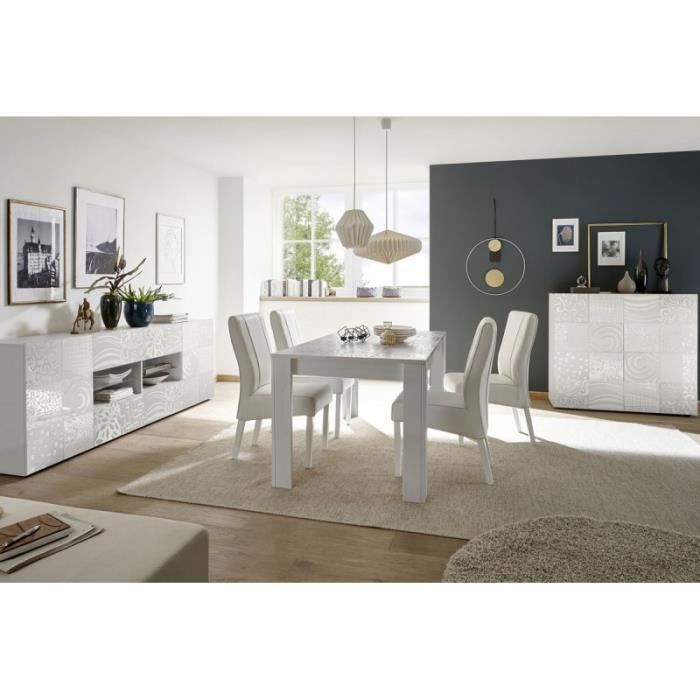 Salle à Manger Complète Laqué Blanc brillant BARI L 137/185 x l 90