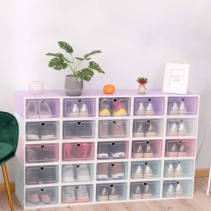 20 Boîtes à Chaussures Empilables Transparentes - 33x23x14cm, Avec Couvercle, Rangement Pratique, Empilables