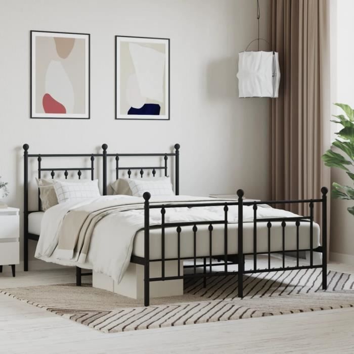 Elegant 140 x 190 cm Cadre de lit Adulte métal avec tête de lit-pied de lit noir 140x190 cm 2425 Kg